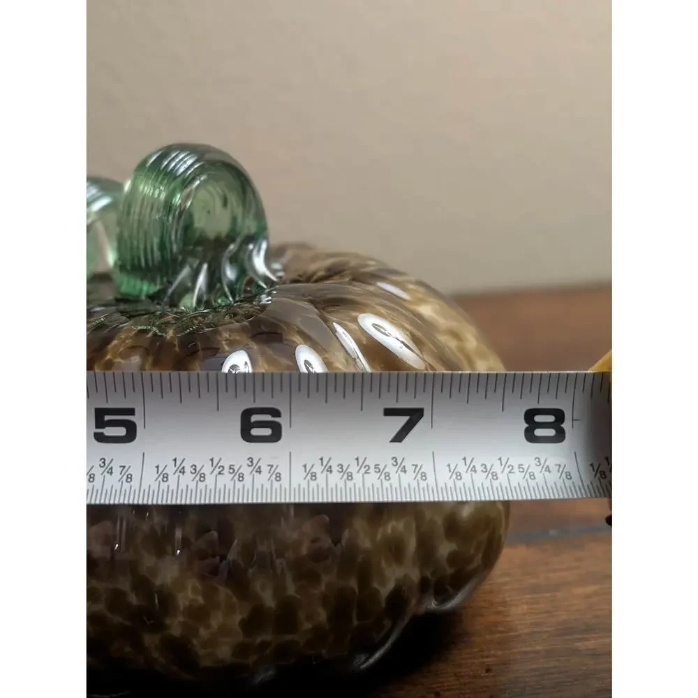 Hand Blown Art Glass Pumpkin Twist Stem Green Brown Thanksgiving Fall Decor